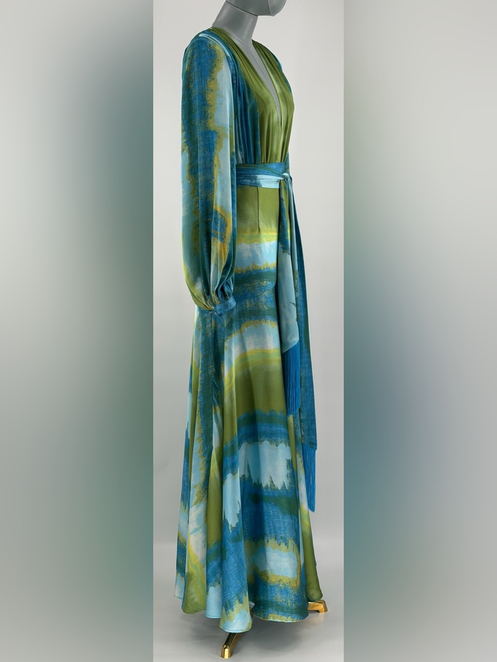 🆕 BRONX & BANCO 🧿 NWOT Coastal Carmen Belted Fringe Gown, Blue - Sz XS US 2 - Picture 6 of 16
